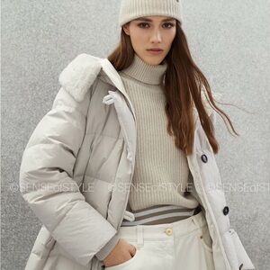 Brunello Cucinelli Light Cream Quilted Puffer with Fur Collar